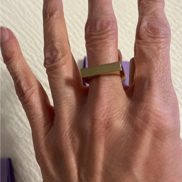 NWT Melinda Maria Size 7 Gold Bar Signet Ring - Picture 3 of 4